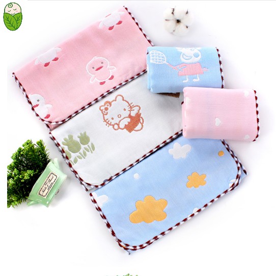 Khăn Rửa Mặt Cho Bé 6 Lớp Bo Viền Cotton 25x25cm