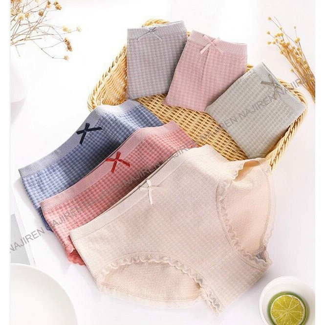 Quần Chíp Nữ Cotton Viền Ren Kháng Khuẩn,Quần Lót nữ Kẻ ô Muji Cao Cấp Nhiều Màu Dễ Thương QL04 - Chi tiết s