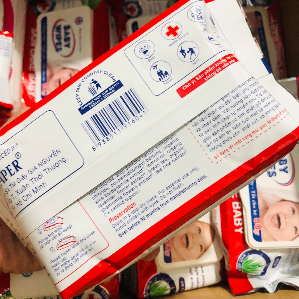 Khăn giấy ướt baby wipes chính hãng gói 80gr
