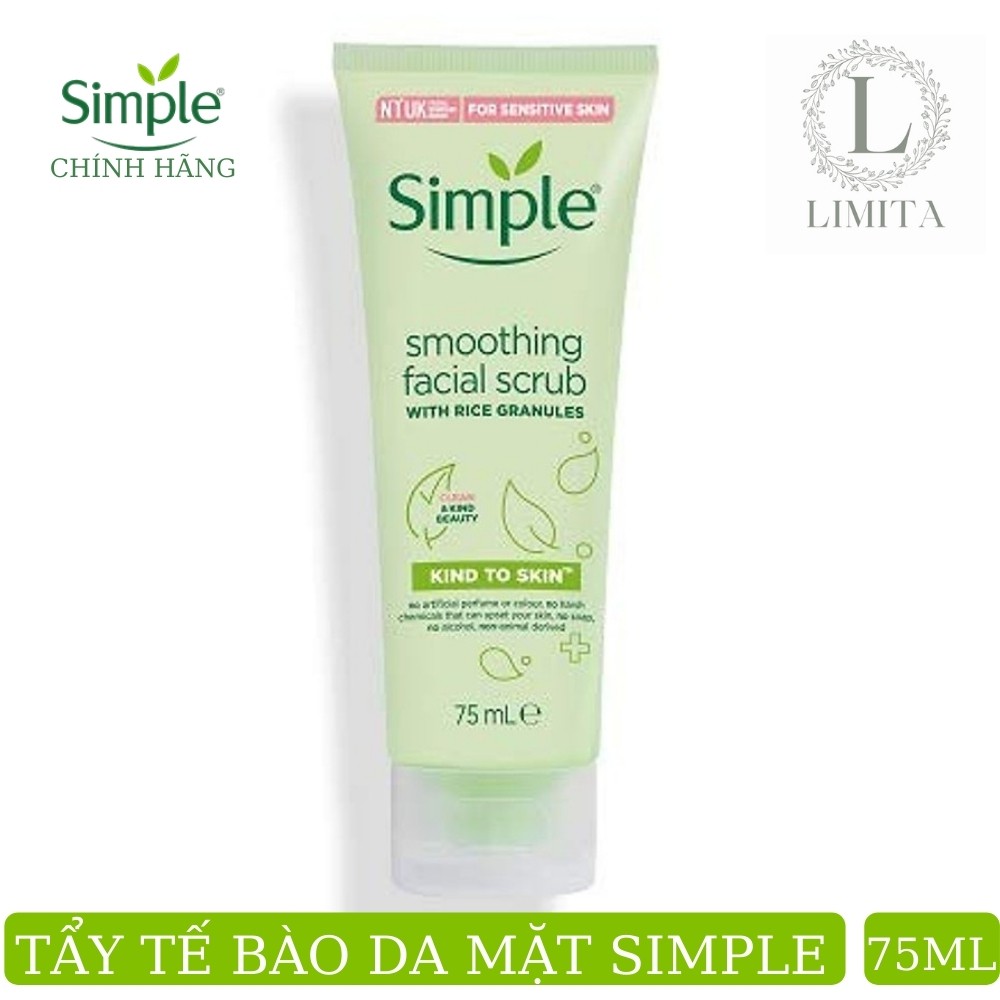 Tẩy da chết mặt SIMPLE Kind To Skin Smoothing Facial Scrub an toàn lành tính cho da (75ml) limita store