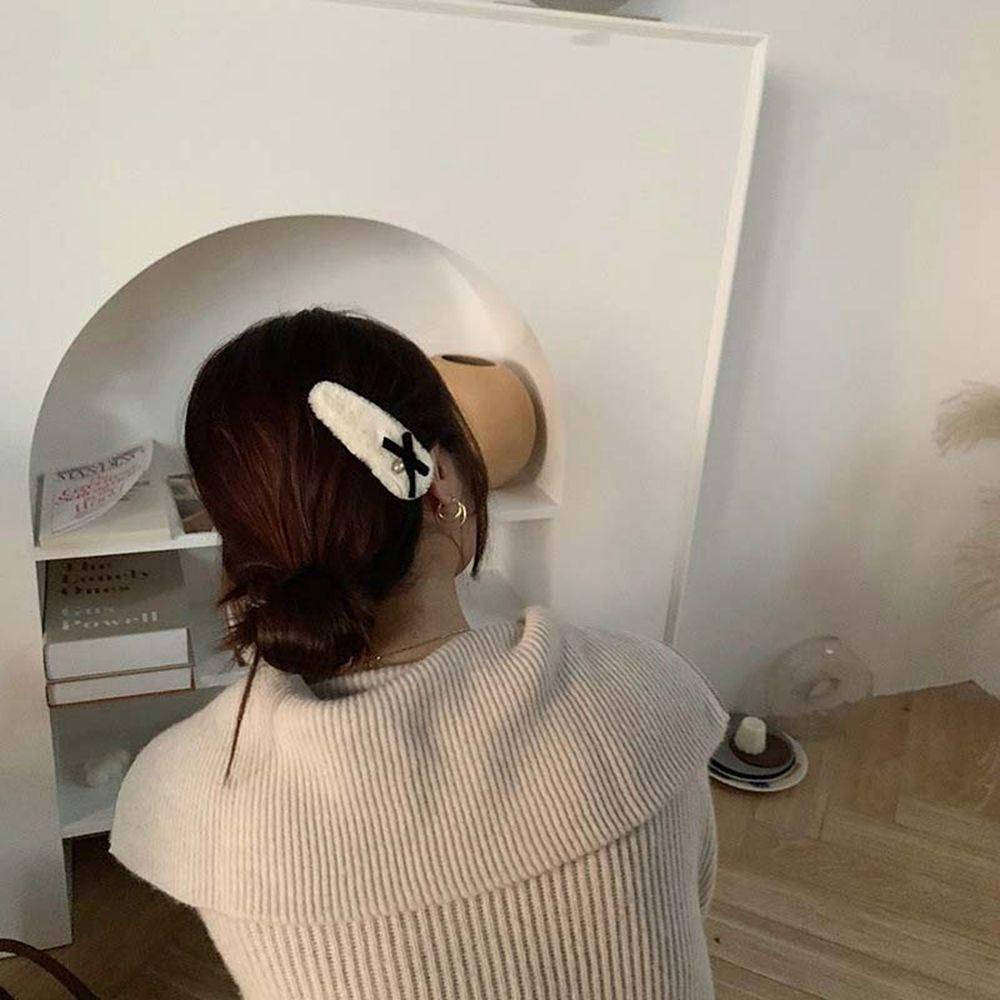 Kẹp Tóc Nơ Kim Loại Đính Lông Nhung Sang Trọng VANES1 Phong Cách Hàn Quốc Cho Nữ