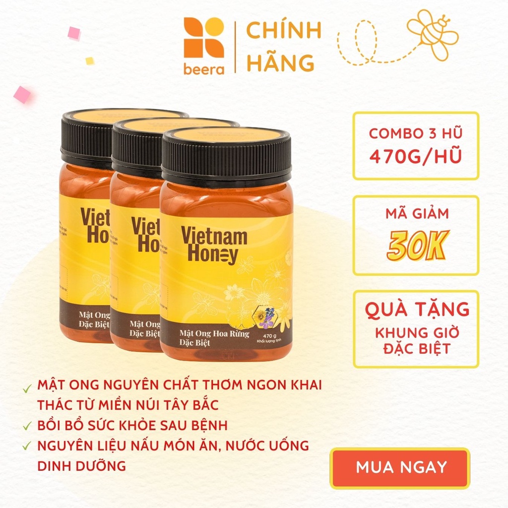 Combo 3 Mật Ong hoa rừng đặc biệt 470g-Vietnamhoney Beera (3 x470gram)