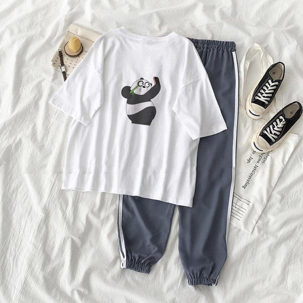 [FREESHIP-HÀNG LOẠI 1] Set Jogger Line Phối Thun Unisex We Bare Bears Gấu Trắng S40