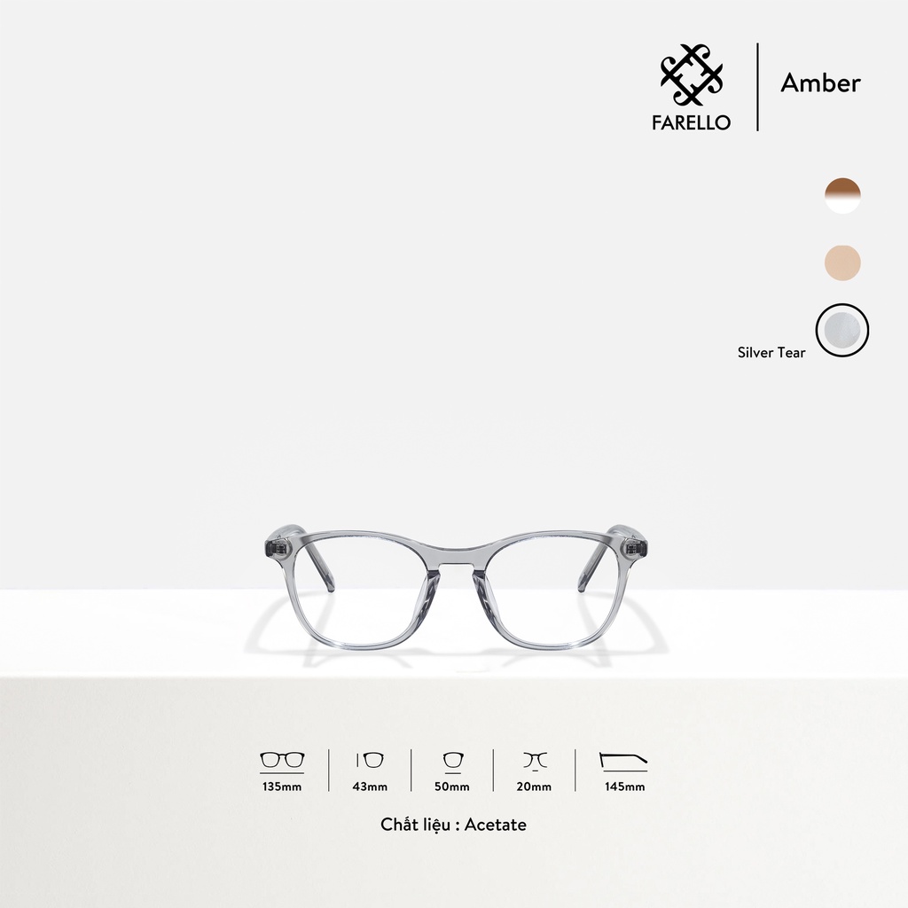 Gọng kính nam nữ cao cấp FARELLO Amber mắt tròn Acetate bền dẻo thiết kế hiện đại