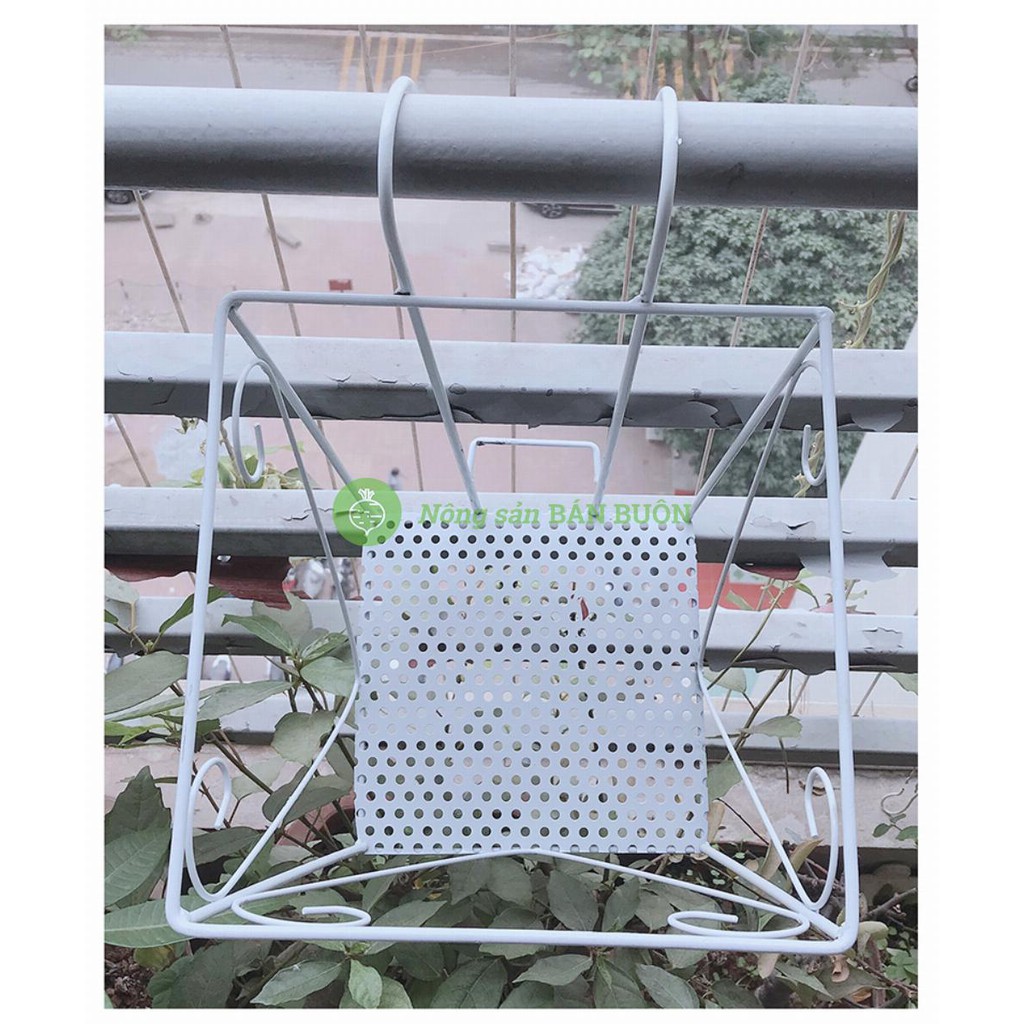 3 Giỏ Sắt Hình Vuông 24x23cm - Màu TRẮNG Treo Chậu Hoa Lan Can Ban Công