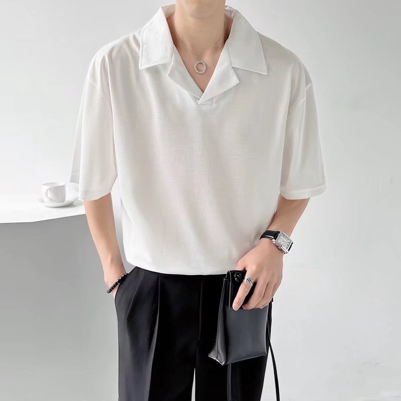 Áo Thun POLO Tay Ngắn Cổ Chữ V Màu Sắc Đơn Giản Thời Trang Mùa Hè Có Size M-3XL Phong Cách Hàn Quốc Cho Nam