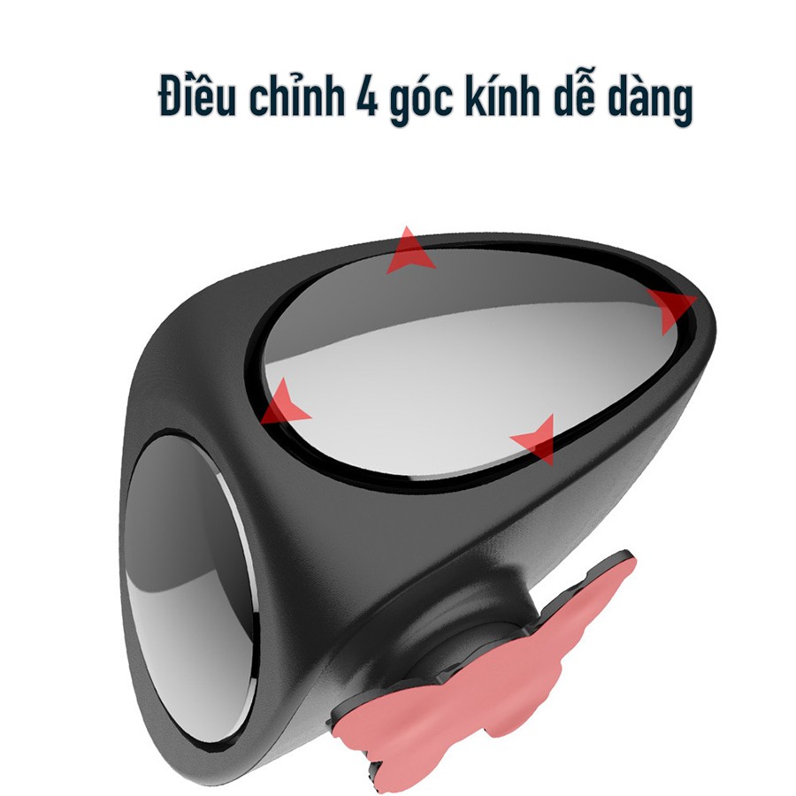 Gương cầu lồi 2 mặt xóa điểm mù quan sát 2 bánh xe trước sau, gương xoay 360 độ, dán lên gương kính chiếu hậu xe hơi