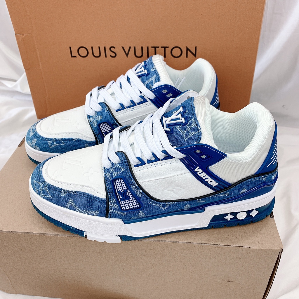 Giày LV trainer, Giày sneaker LV luôn vui tươi xanh, đen, hồng, phối đồ nam nữ Full Box