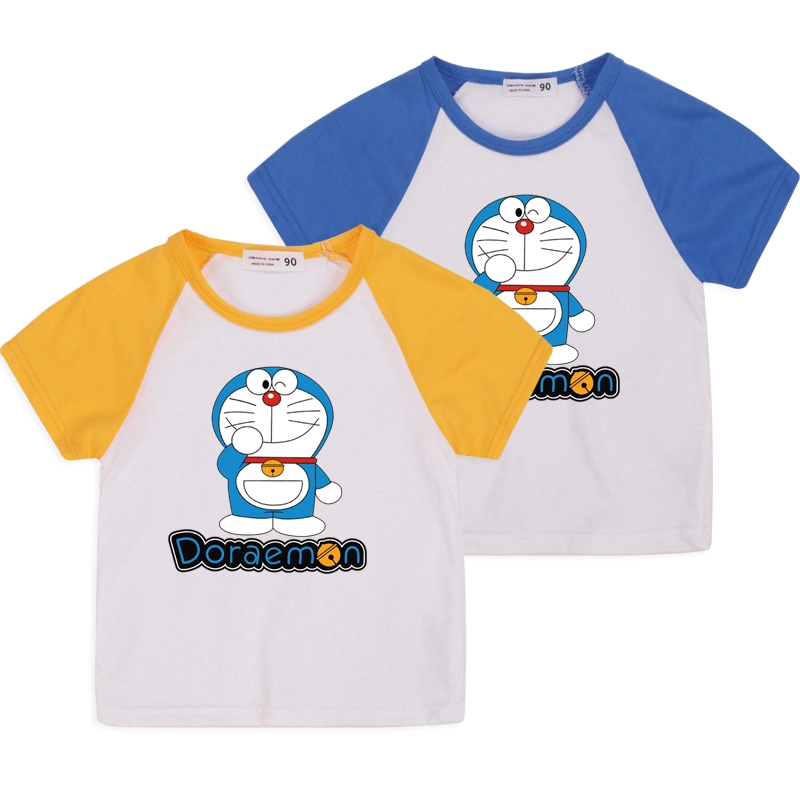 Áo Thun Cotton Tay Ngắn In Hình Doraemon 6 Màu Cho Bé Trai & Gái