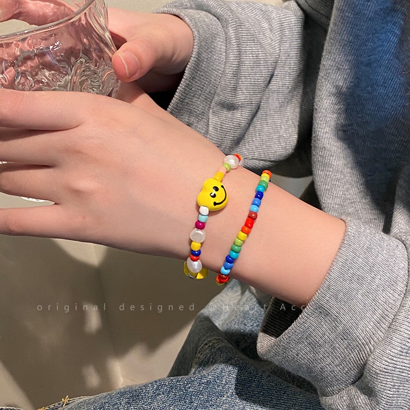 Vòng Tay Chuỗi Hạt Nhiều Màu Sắc Thiết Kế Mặt Hình Mặt Cười/Đám Mây Dễ Thương