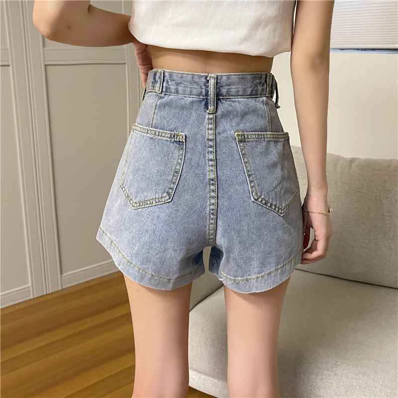 SUXI Quần Short Denim Màu Trơn Kiểu Retro Thời Trang Mùa Hè Cho Nữ