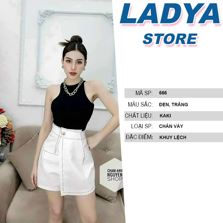 Quần short giả váy nữ Ladya dáng chữ chữ A lưng cao vạt chéo viền chỉ nổi khuy lệch 2 màu đen trắng M666