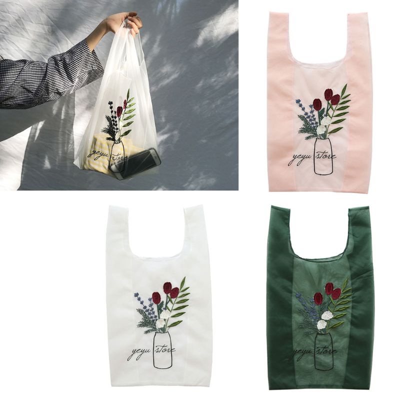 Túi Xách Tay Trong Suốt Thêu Hoa 3 Màu Chất Lượng Cao