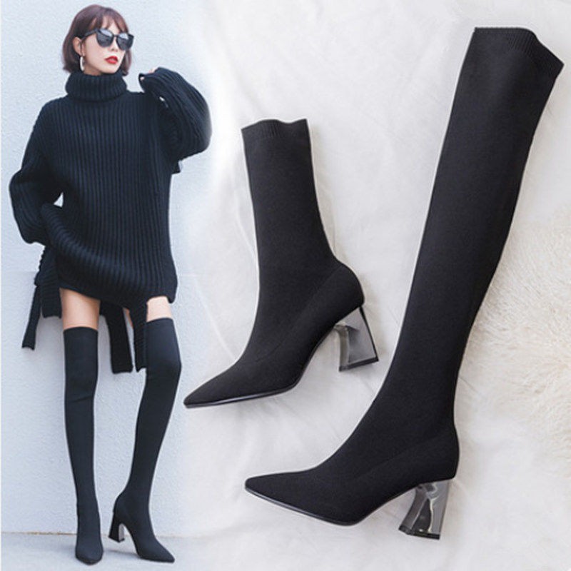 ✙Giày Boot Cao Gót Cổ Cao Qua Gối Phong Cách Trẻ Trung Cá Tính Dành Cho Nữ