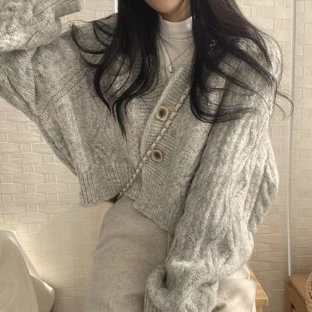 Áo len cardigan vặn thừng, Áo len nữ Hàn Quốc
