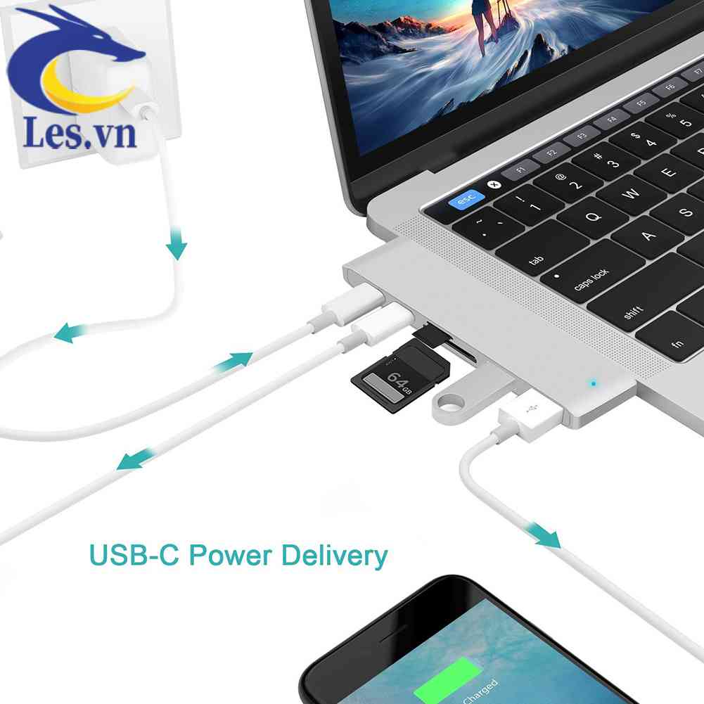 Đầu Đọc Thẻ Nhớ 2 Cổng USB 3.0 Type C Cho MacBook Pro Air