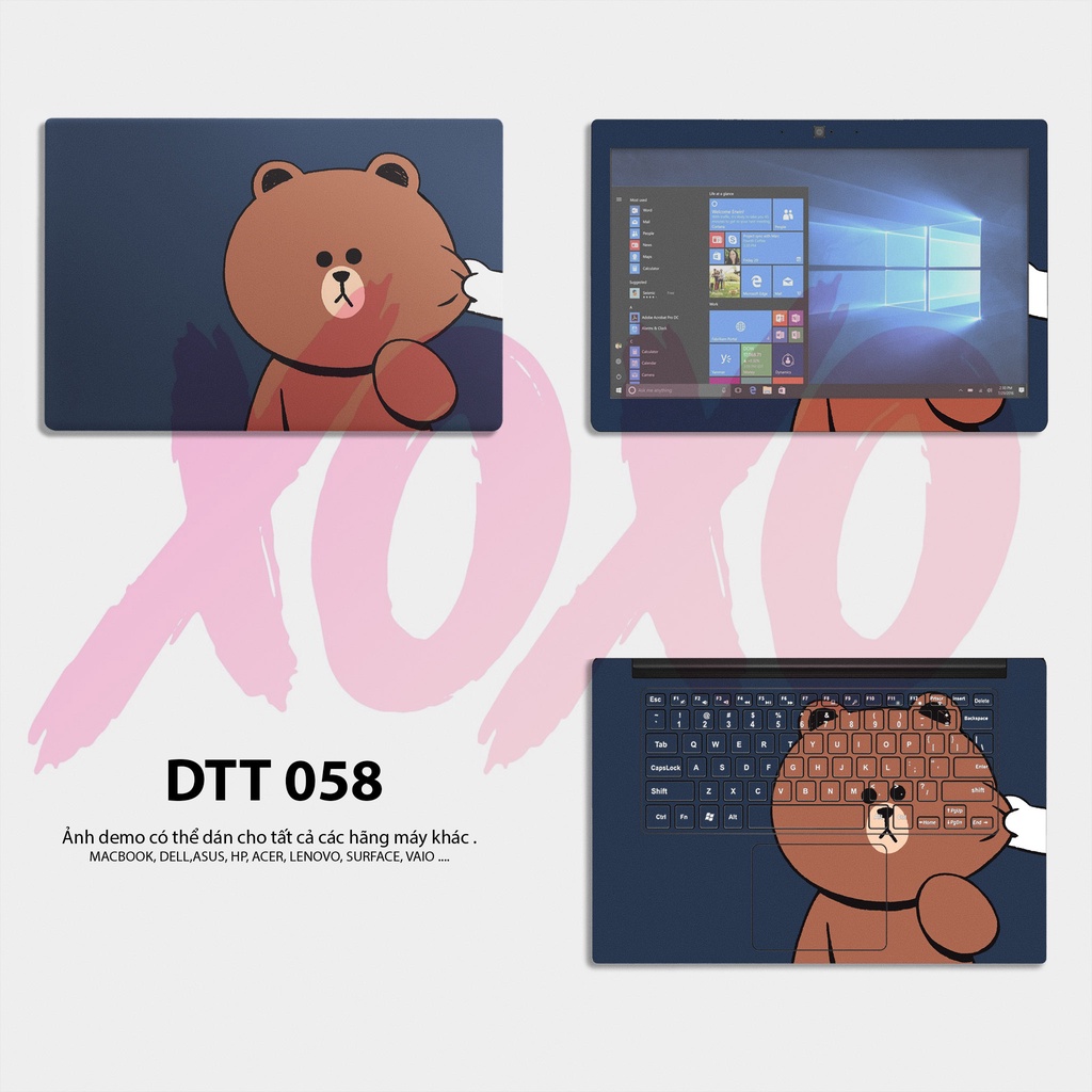 Bộ skin dán laptop mẫu Gấu Nâu / Có decal dán cho tất cả các hãng máy tính