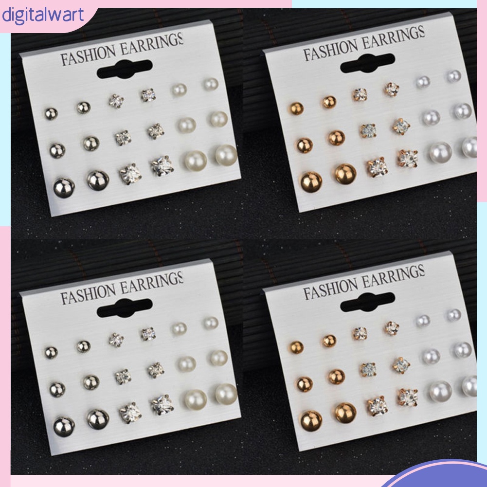 Set 9 cặp khuyên tai thiết đính đá quý ngọc trai nhân tạo sang trọng cá tính dành cho nữ