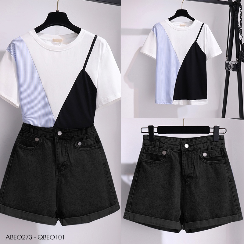 ABEO273 - Áo cotton phối 3 màu cho người béo mập, mũm mĩm bigsize che bụng mỡ cho người từ 40kg - 130kg