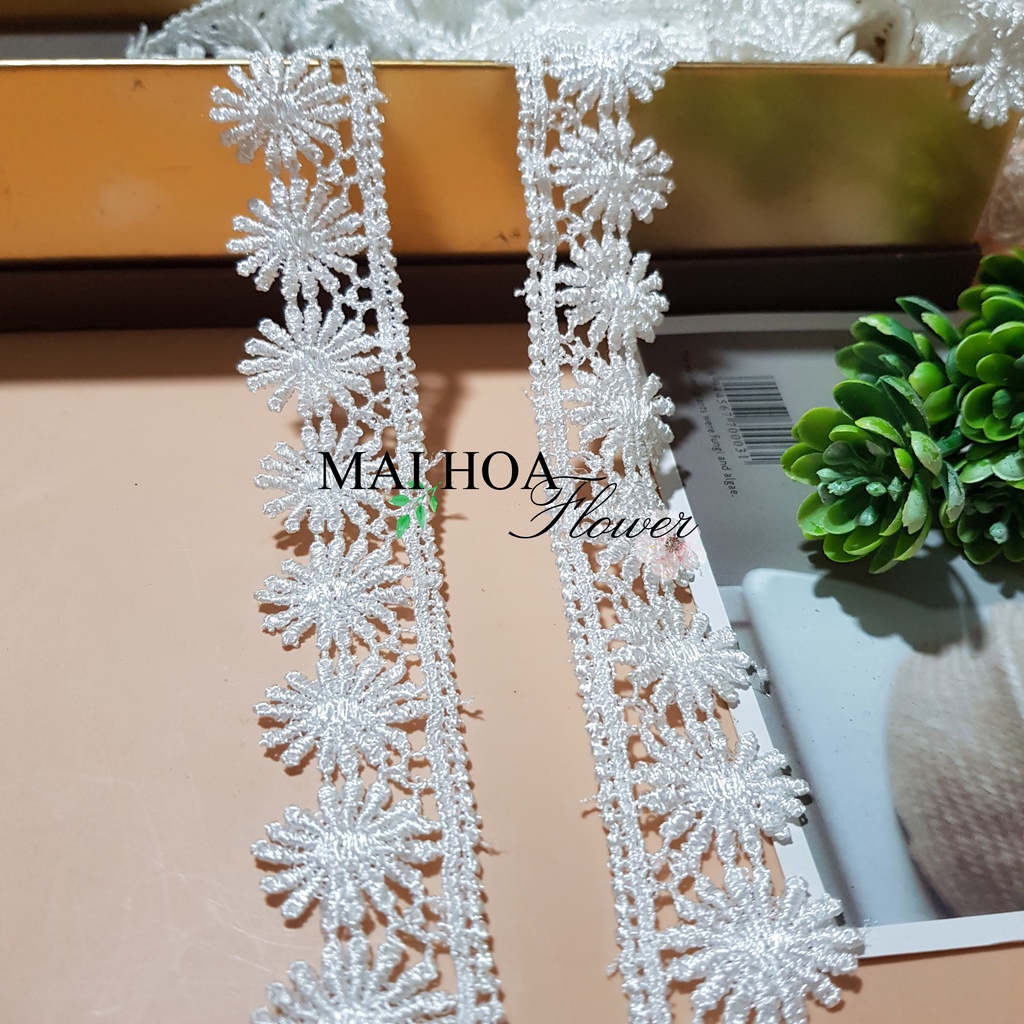 RC34 Cuộn 13 mét dây viền ren trắng may váy áo ren chỉ ren thêu hoa may đồ rộng 2cm Maihoaflower
