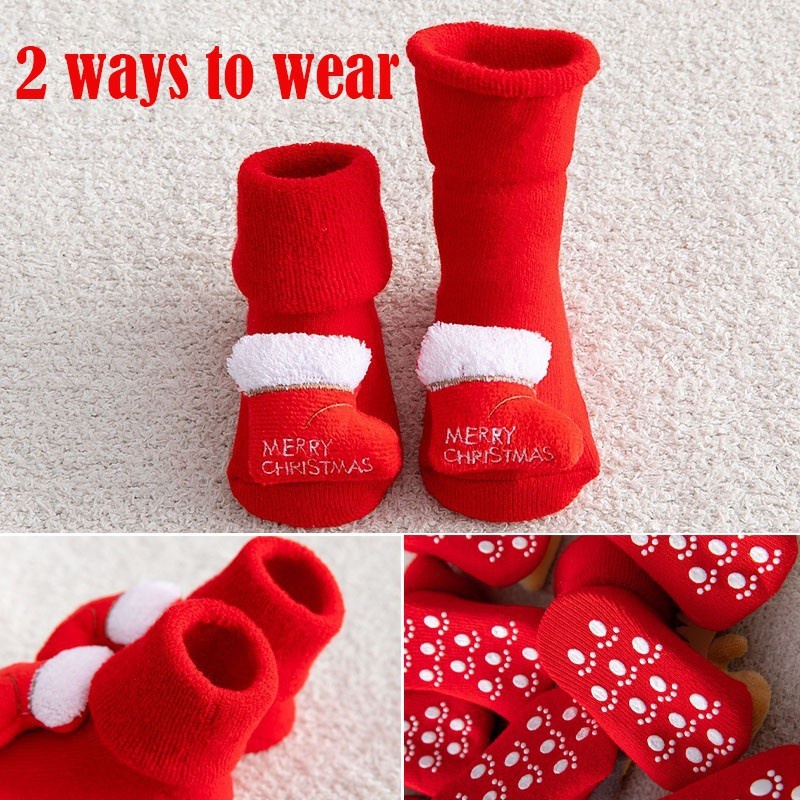 Vớ cotton dày dặn giữ ấm chống trượt thoáng khí dành cho bé sơ sinh 0-3 tuổi