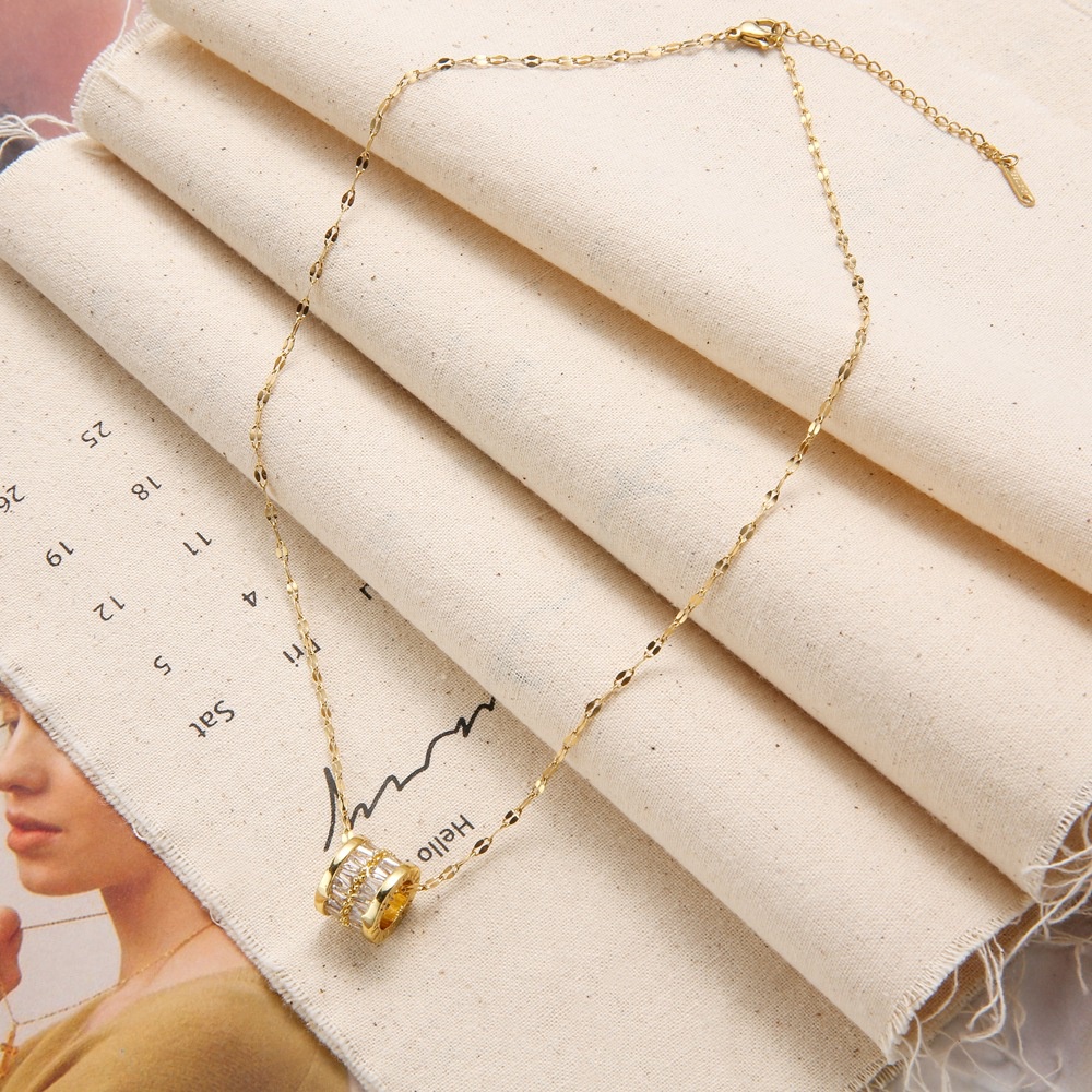 Dây chuyền titan basic mặt đá tròn, mạ vàng 14k  [  KHÔNG ĐEN GỈ ]   Her Accessories CT16