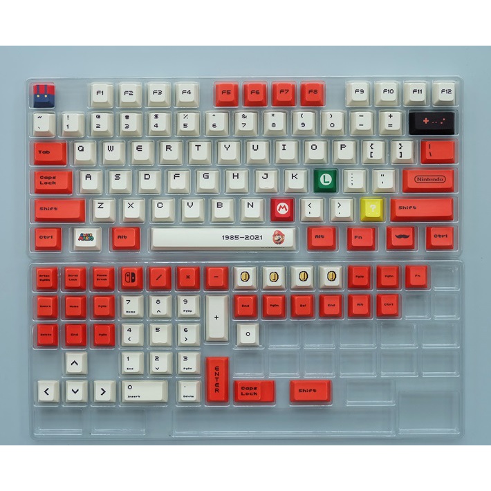 Keycap set PBT Mario Dye-sub nhiều phối màu nút bàn phím cơ phù hợp các layout cơ bản