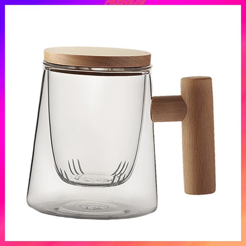 300MLTea Cup Mugs w/Wood Lid Cover Handle for Water Milk