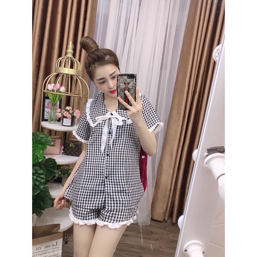 ĐỒ BỘ TIỂU THƯ CỘC ĐÙI NHIỀU MÀU THUN POLY MỀM MỊN, HỌA TIẾT CARO CAM KẾT GIAO ĐÚNG MẪU