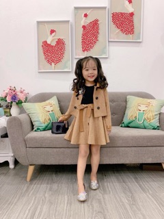 Set váy áo khoác da lộn cho bé gái