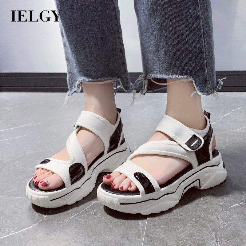 Xăng đan IELGY quai chéo đế dày khóa dán thời trang cho nữ