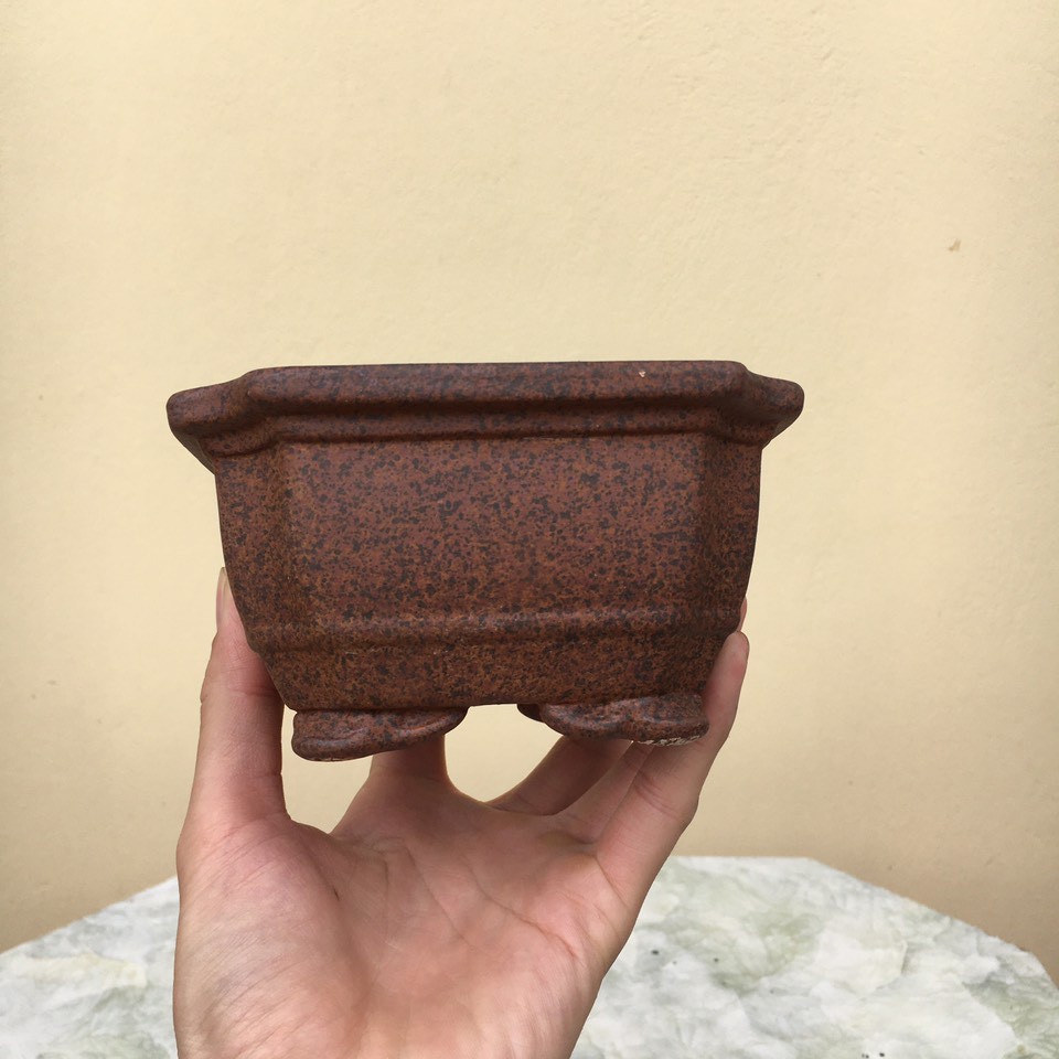 Chậu bonsai Vuông giả tàu mini gốm Bát tràng 1 size BM-88