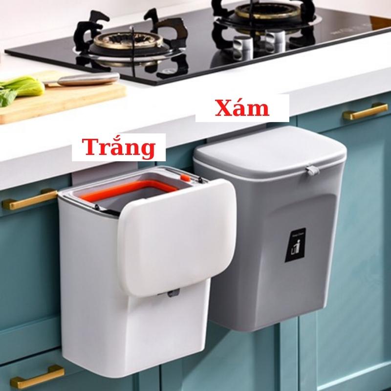 Thùng rác treo tủ bếp có nắp đậy thùng rác dán tường nhà vệ sinh dung tích 9 lít