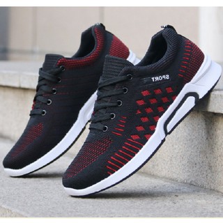 Giày sneakers nam thời trang cao cấp , kiểu dáng thể thao , màu đen đỏ , đủ size cho nam