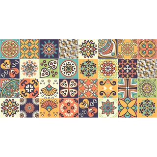 Set 128 ô 15cm hoặc 72 ô 20cm decal gạch bông nhiều màu dán tường dán tủ dán bếp