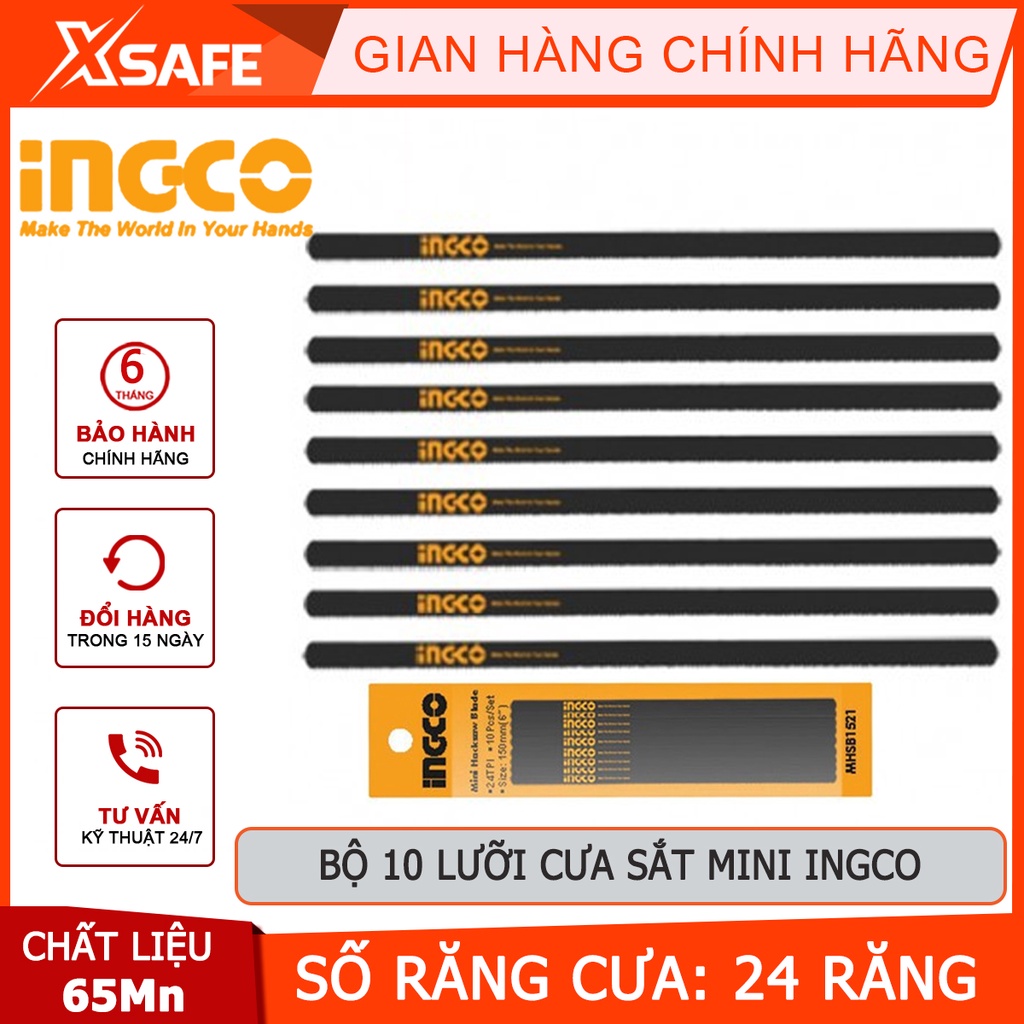 Bộ 10 lưỡi cưa sắt mini INGCO MHSB1521 Bộ lưỡi cưa 10 chi tiết size 150mm(6”), chất liệu 65Mn, 24 răng cưa - [XSAFE]