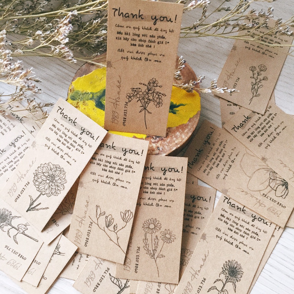 Set 120 tem dán nhãn  kraft cảm ơn Thank you dành cho shop