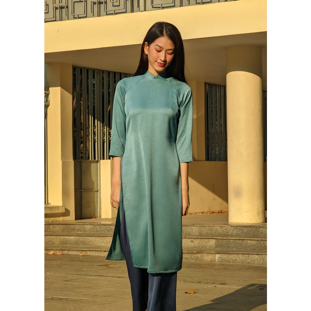 Set Áo Dài Rosemary Lụa Tây Thi Xanh Lam