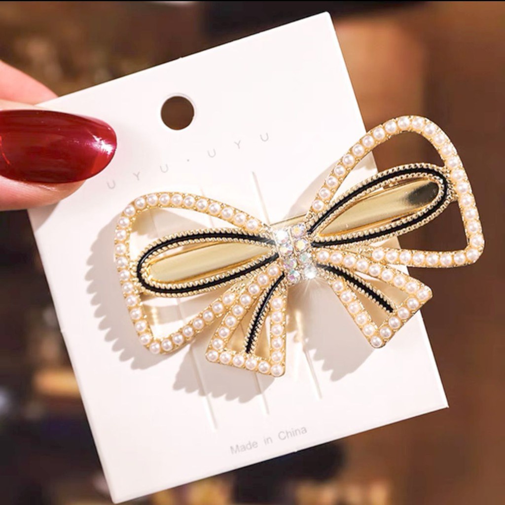 Kẹp tóc đính đá và ngọc trai nhân tạo thời trang