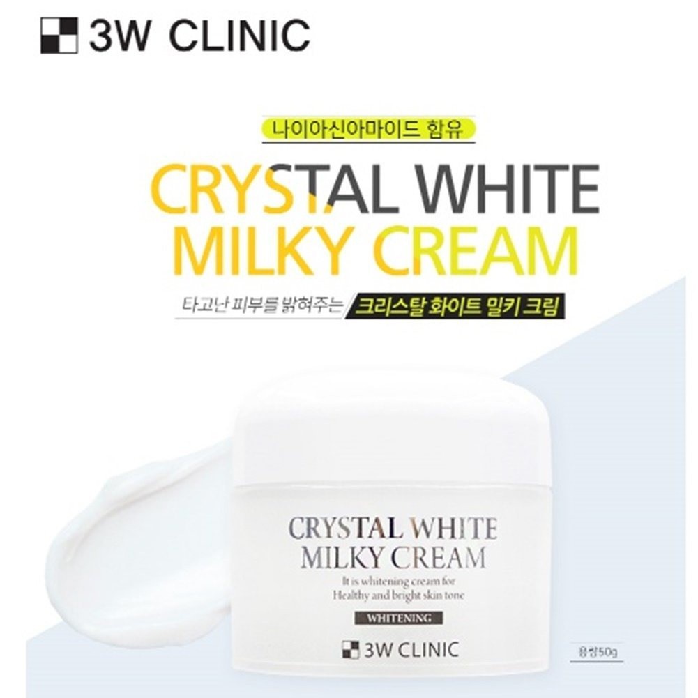 Kem Dưỡng Trắng Nâng Tone và Dưỡng Ẩm 3W Clinic Crystal White Milky Cream 50g - Hàn Quốc Chính Hãng