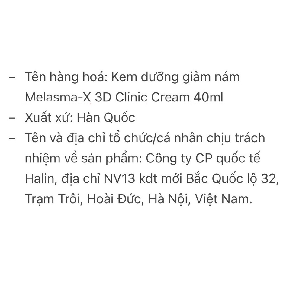 Kem Trắng Da Ngừa Nám Tàn Nhang MELASMA-X 3D WHITENING CLINIC