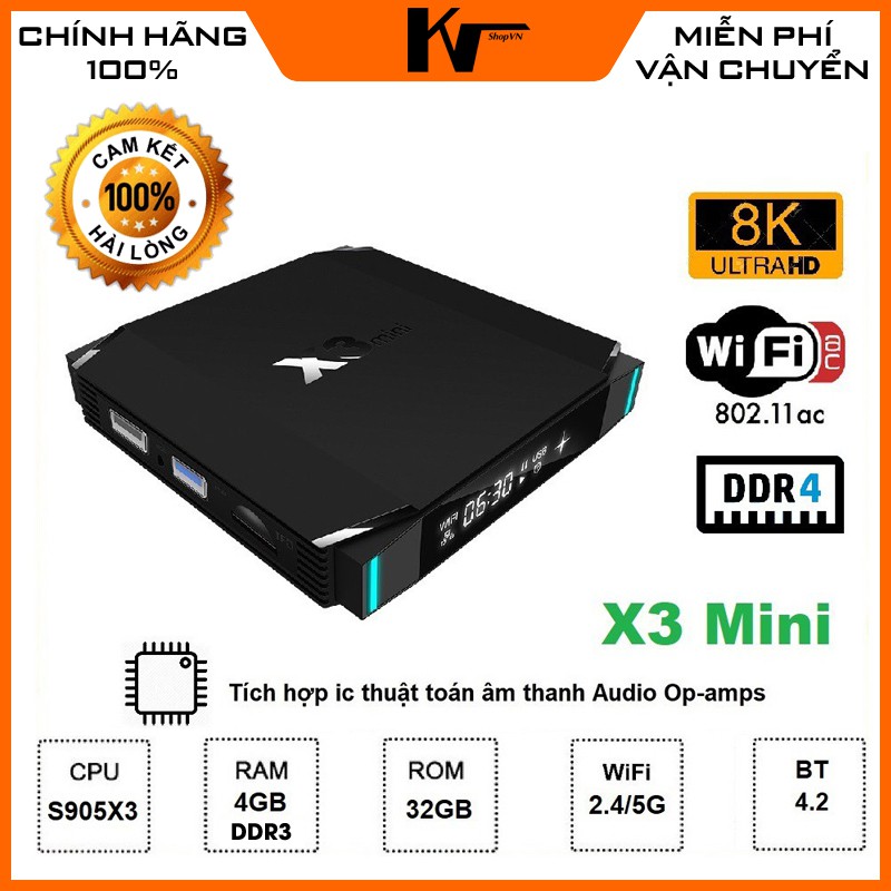 Android TV Box X3 Mini, Chip S905X3, 4GB Ram, 32GB bộ nhớ trong, Android TV 9.0, Full ứng dụng