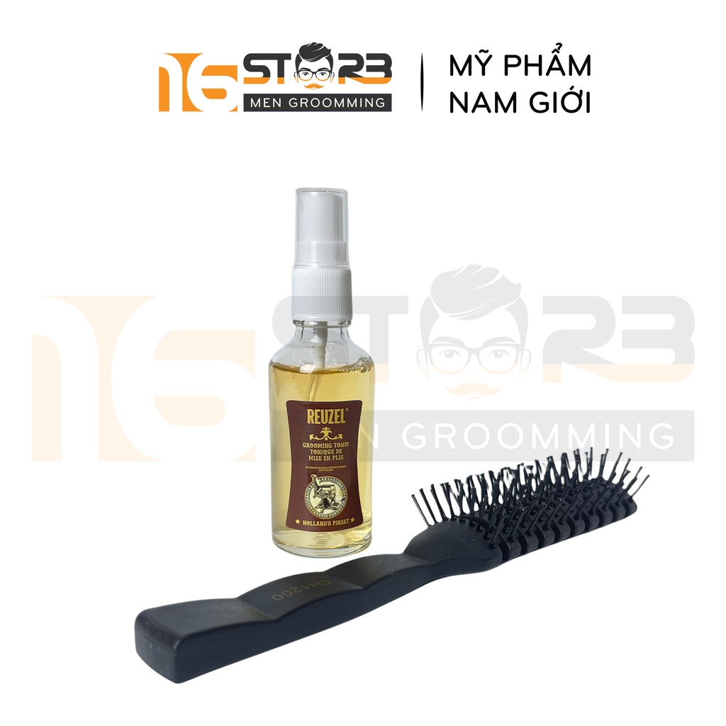 Combo Xịt tạo phồng tóc Pre Styling Reuzel Grooming Tonic 50ml + Lược Bán Nguyệt ChaoBa CH1200