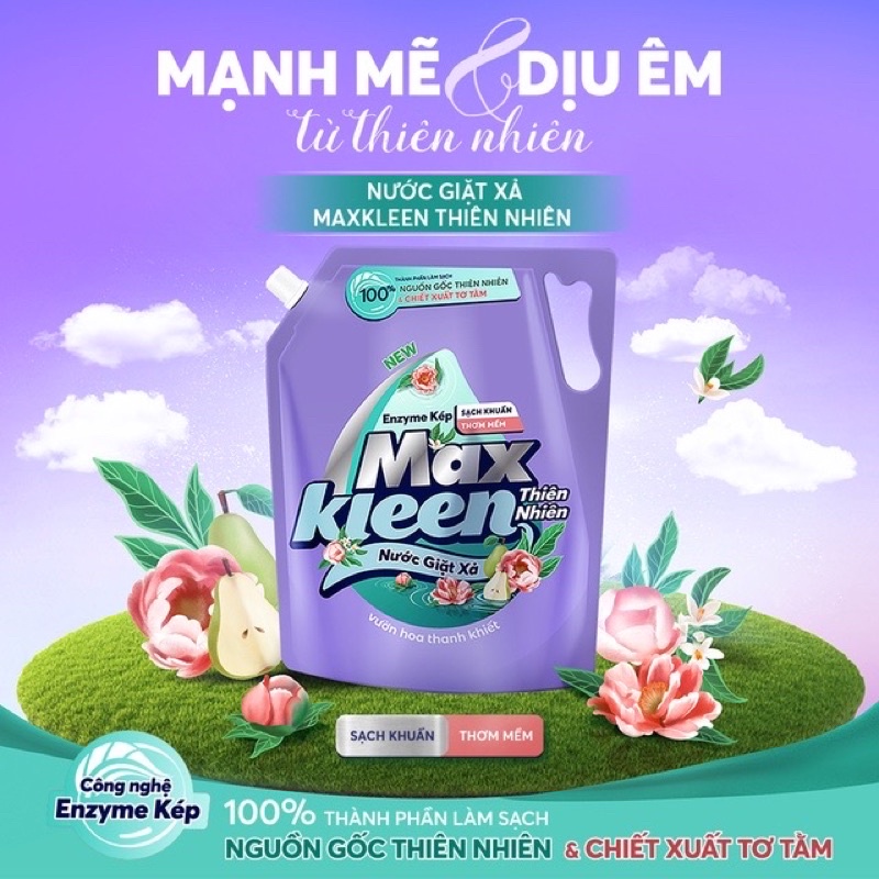 Nước Giặt Xả Max Kleen Hương Nước Hoa Huyền Diệu 2,4kg/Sớm mai/hoa nắng/cam xả -Thiên nhiên 2.2kg tặng túi 600g