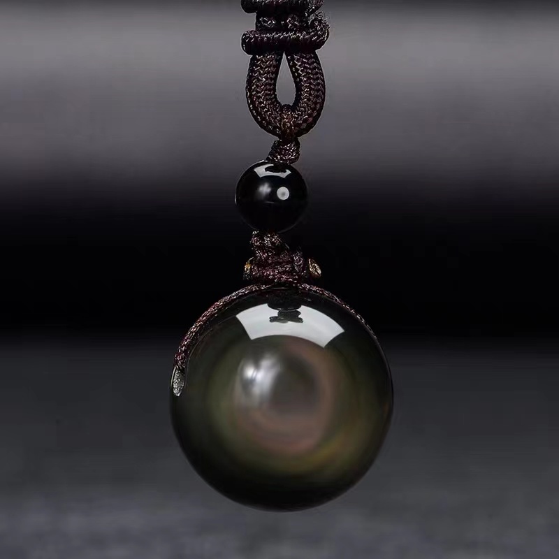 Vòng cổ Mặt Đá Obsidian Tự Nhiên Cầu Vồng May Mắn