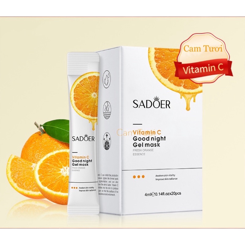 3653 A2 [ Mẫu Mới ] Hộp 20 Gói Mặt Nạ Ngủ Dạng Gel Vitamin C Chiết Xuất Cam Tươi Dưỡng Trắng, Mịn Da, Làm Đều Màu Da