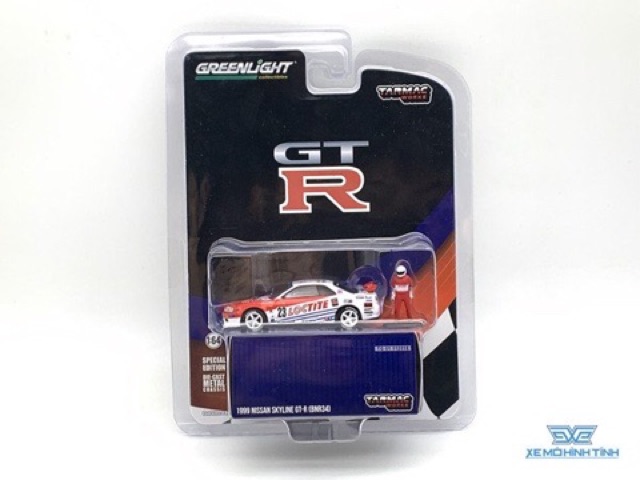 Xe Mô Hình Nissan Skyline GT-R (BNR34) 1999 1:64 GreenLight ( Trắng Đỏ )