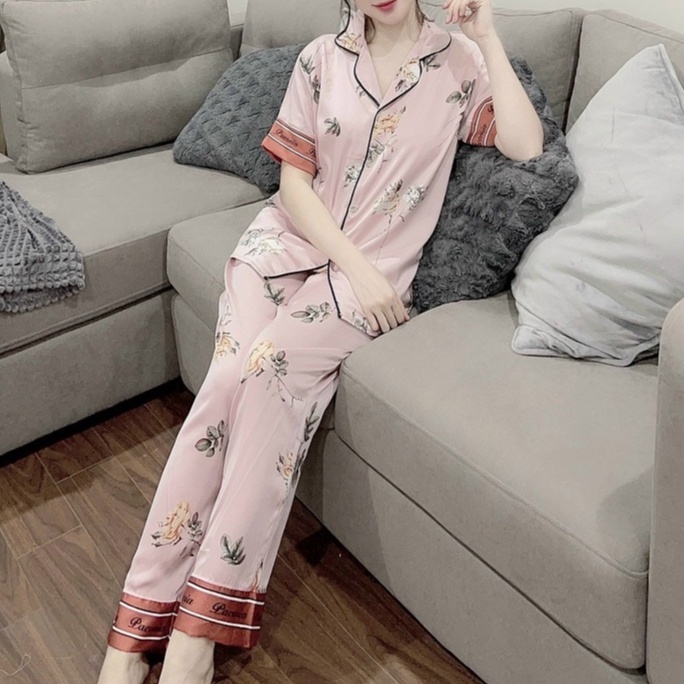 Pijama lụa EMBEAUTY đồ ngủ nữ, mặc nhà họa tiết tay cộc quần dài Latin cao cấp Freesize xinh xắn | BigBuy360 - bigbuy360.vn