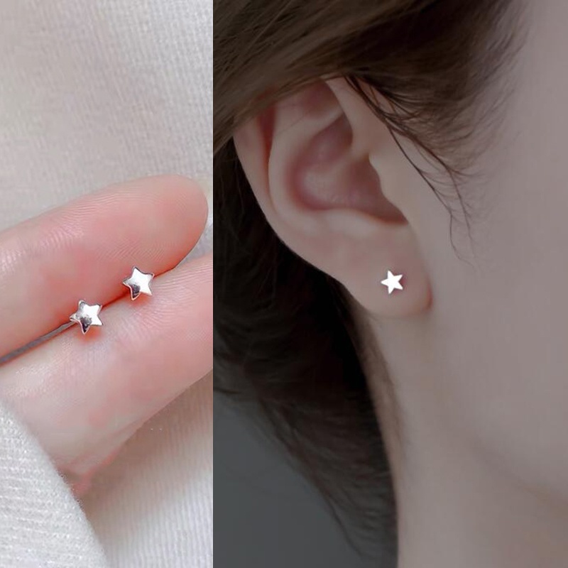 Đôi khuyên tai bạc S925 hình trăng sao đơn giản không gây dị ứng cho học sinh