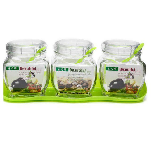 Bộ 3 hủ thủy tinh đựng gia vị ba vuông 300ml